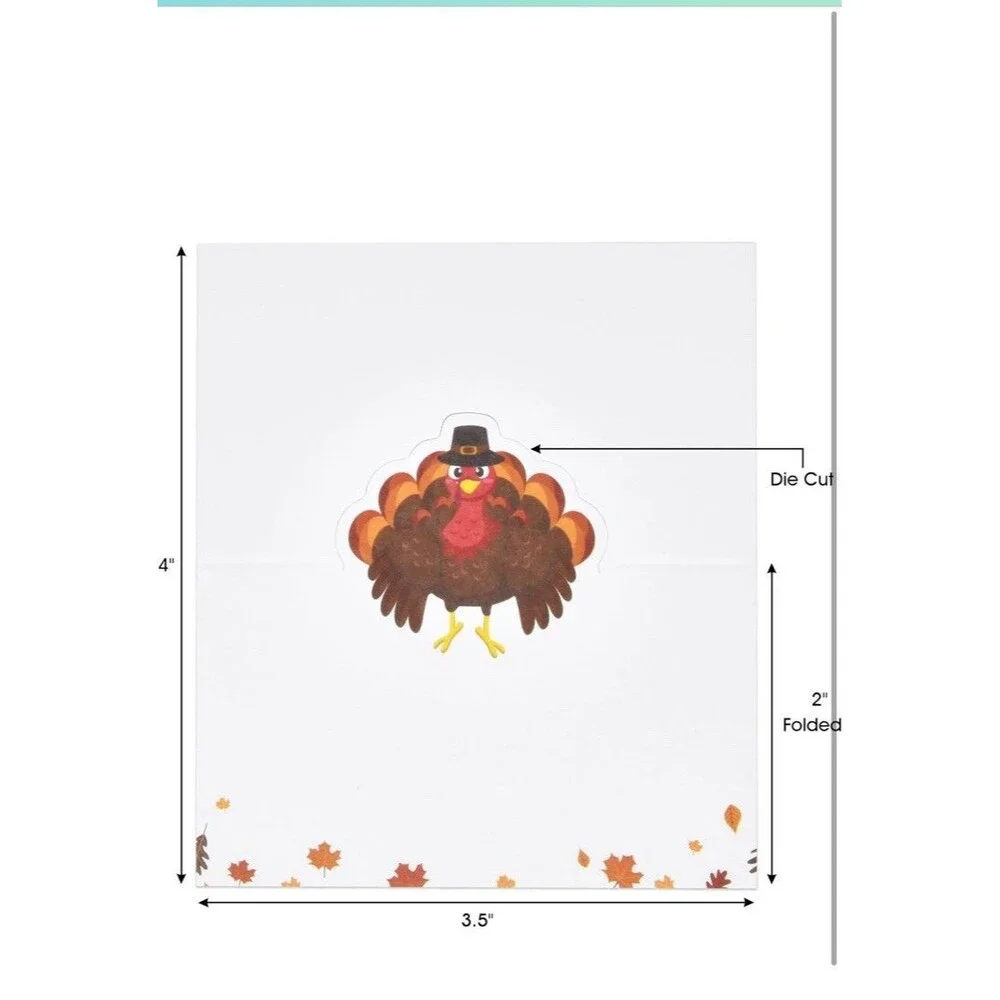 100 PK. Turkey White Place Cards for Thanksgiving Parties: 3.5” x 2”) NEW